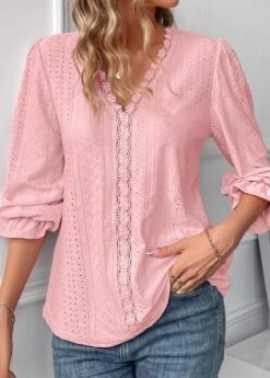 Light Pink Patchwork Long Sleeve T Shirt -Modlily Shop 338254 P 16911483822223