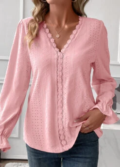 Light Pink Patchwork Long Sleeve T Shirt -Modlily Shop 338254 P 16911483823984