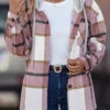 Pink Button Plaid Long Sleeve Hooded Coat