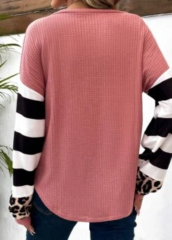 Pink Patchwork Striped Long Sleeve T Shirt -Modlily Shop 338256 P 16910572352801