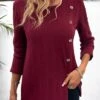 Wine Red Button Long Sleeve Round Neck Sweatshirt -Modlily Shop 338273 P 16911472628440