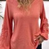 Coral Patchwork Long Sleeve Round Neck T Shirt -Modlily Shop 338283 P 16911474406670