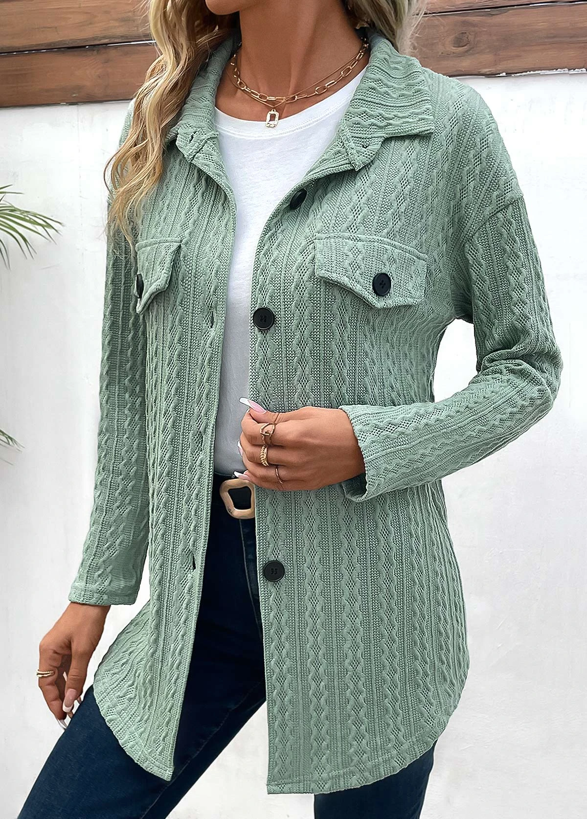 Sage Green Button Long Sleeve Coat 3 Sage Green Button Long Sleeve Coat