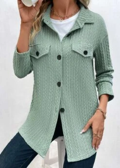 Sage Green Button Long Sleeve Coat 11 Sage Green Button Long Sleeve Coat -Modlily Shop 338287 P 16908726388773