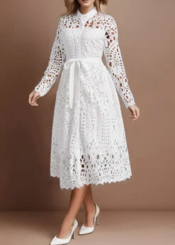 White Lace Belted Long Sleeve Stand Collar Dress 7 White Lace Belted Long Sleeve Stand Collar Dress -Modlily Shop 338313 P 1691720754119