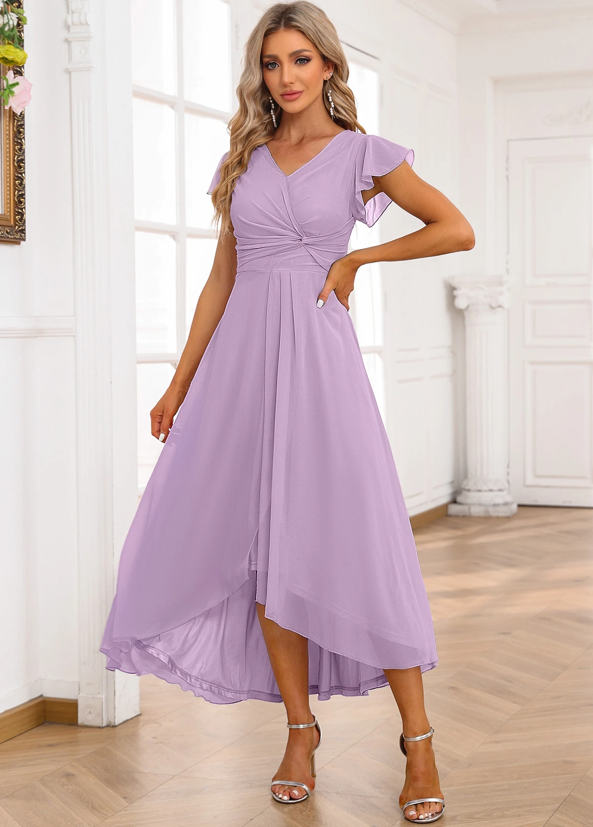 Light Purple Twist High Low Short Sleeve Dress 6 Light Purple Twist High Low Short Sleeve Dress - Image 4