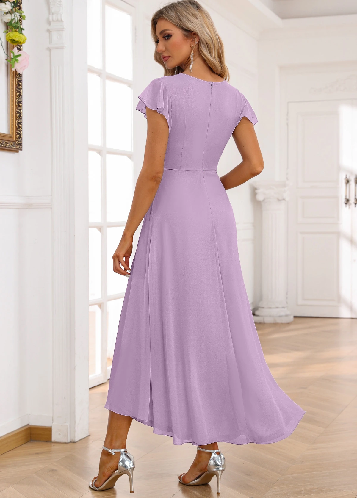 Light Purple Twist High Low Short Sleeve Dress 4 Light Purple Twist High Low Short Sleeve Dress - Image 2