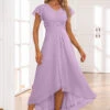 Light Purple Twist High Low Short Sleeve Dress -Modlily Shop 338348 P 16893302179940