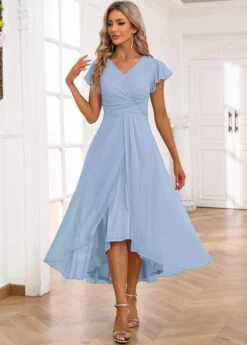 Light Blue Twist High Low Short Sleeve Dress -Modlily Shop 338349 P 16893302166852