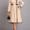 Light Camel Contrast Binding Long Sleeve Dress -Modlily Shop 338396 P 16927905171550