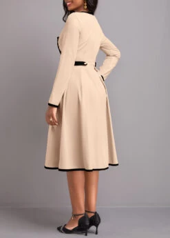 Light Camel Contrast Binding Long Sleeve Dress -Modlily Shop 338396 P 16927905184074