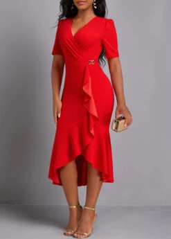 Red High Low Short Sleeve Mermaid Dress -Modlily Shop 338422 P 16905406949062