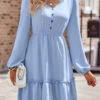 Light Blue Ruched Long Sleeve Dress -Modlily Shop 338531 P 1689751888594