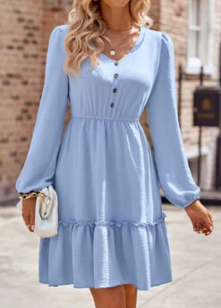 Light Blue Ruched Long Sleeve Dress