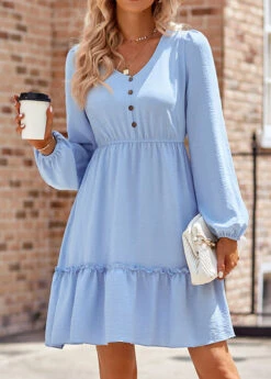 Light Blue Ruched Long Sleeve Dress 11 Light Blue Ruched Long Sleeve Dress -Modlily Shop 338531 P 1689751889300