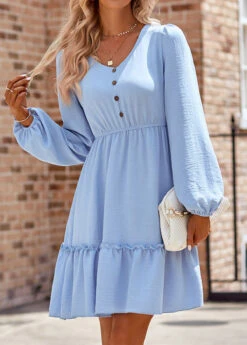 Light Blue Ruched Long Sleeve Dress 9 Light Blue Ruched Long Sleeve Dress -Modlily Shop 338531 P 1689751889495