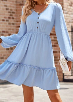 Light Blue Ruched Long Sleeve Dress 10 Light Blue Ruched Long Sleeve Dress -Modlily Shop 338531 P 1689751889513