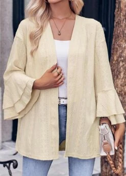Beige Layered Long Sleeve V Neck Coat -Modlily Shop 338538 P 1689754054722