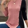 Black Patchwork Long Sleeve Round Neck T Shirt -Modlily Shop 338677 P 16929598229055