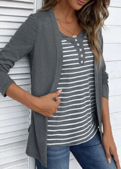 Dark Grey Marl Fake 2in1 Striped T Shirt 12 Dark Grey Marl Fake 2in1 Striped T Shirt -Modlily Shop 338681 P 16933947004954