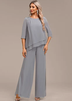 Grey Asymmetry Long Three Quarter Length Sleeve Jumpsuit -Modlily Shop 338853 P 16933603922155