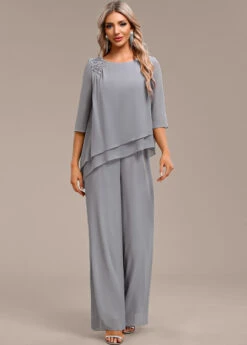 Grey Asymmetry Long Three Quarter Length Sleeve Jumpsuit -Modlily Shop 338853 P 16933603924932