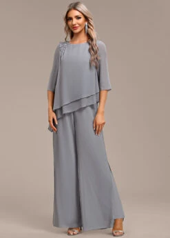 Grey Asymmetry Long Three Quarter Length Sleeve Jumpsuit -Modlily Shop 338853 P 16933603927334