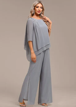 Grey Asymmetry Long Three Quarter Length Sleeve Jumpsuit -Modlily Shop 338853 P 16933603929233