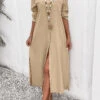 Light Camel Split Pocket Maxi Shift Dress -Modlily Shop 338913 P 16917494260550