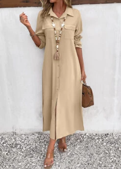 Light Camel Split Pocket Maxi Shift Dress 10 Light Camel Split Pocket Maxi Shift Dress -Modlily Shop 338913 P 16917494269063