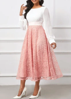 Pink Sequin Long Sleeve Round Neck Dress -Modlily Shop 338941 P 16958087794942