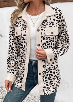 Beige Patchwork Leopard Long Sleeve Shirt Collar Coat 10 Beige Patchwork Leopard Long Sleeve Shirt Collar Coat -Modlily Shop 338972 P 16920054553603