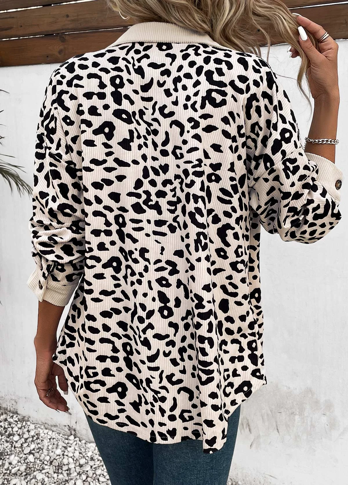 Beige Patchwork Leopard Long Sleeve Shirt Collar Coat 4 Beige Patchwork Leopard Long Sleeve Shirt Collar Coat - Image 2