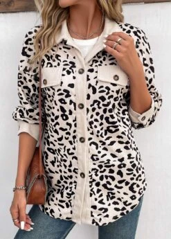 Beige Patchwork Leopard Long Sleeve Shirt Collar Coat 11 Beige Patchwork Leopard Long Sleeve Shirt Collar Coat -Modlily Shop 338972 P 16920054558884