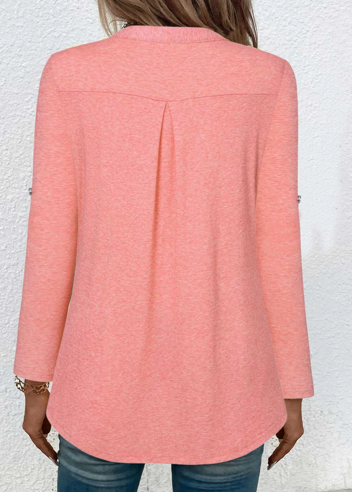 Pink Zipper Long Sleeve Round Neck T Shirt 4 Pink Zipper Long Sleeve Round Neck T Shirt - Image 2