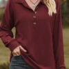 Wine Red Button Long Sleeve Sweatshirt 1 Wine Red Button Long Sleeve Sweatshirt -Modlily Shop 339009 P 1693562916407