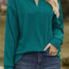 Green Long Sleeve Turn Down Collar Sweatshirt