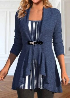 Navy Fake 2in1 Geometric Print T Shirt -Modlily Shop 339066 P 1694397043019