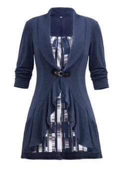 Navy Fake 2in1 Geometric Print T Shirt -Modlily Shop 339066 P 1694397044804