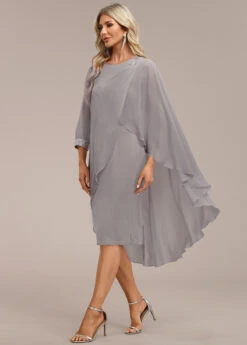 Grey Asymmetry Long Sleeve Zipper Back Dress -Modlily Shop 339149 P 16933610350465