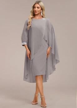 Grey Asymmetry Long Sleeve Zipper Back Dress -Modlily Shop 339149 P 16933610353294