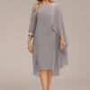 Grey Asymmetry Long Sleeve Zipper Back Dress -Modlily Shop 339149 P 16933610357140