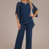 Navy Layered Long Three Quarter Length Sleeve Jumpsuit -Modlily Shop 339150 P 16952581230700