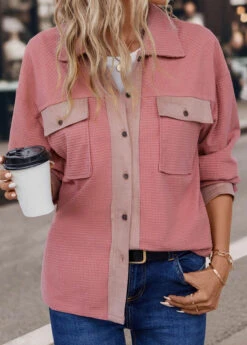 Dusty Pink Pocket Long Sleeve Coat -Modlily Shop 339215 P 16927994416882