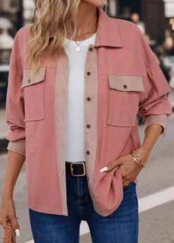 Dusty Pink Pocket Long Sleeve Coat -Modlily Shop 339215 P 16927994417884