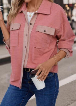 Dusty Pink Pocket Long Sleeve Coat -Modlily Shop 339215 P 16927994418623