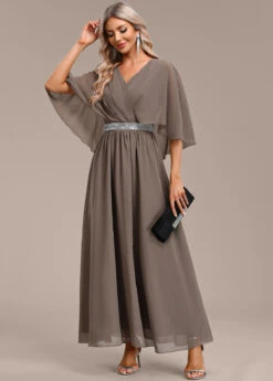 Grey Surplice Half Sleeve V Neck Dress -Modlily Shop 339245 P 16933603090474