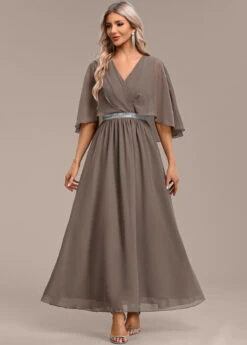 Grey Surplice Half Sleeve V Neck Dress -Modlily Shop 339245 P 16933603091293