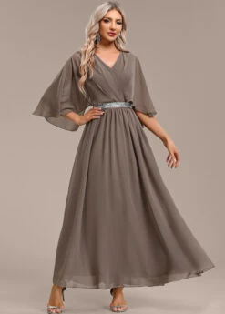 Grey Surplice Half Sleeve V Neck Dress -Modlily Shop 339245 P 16933603095455