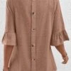 Light Camel Button Half Sleeve T Shirt -Modlily Shop 339340 P 16908908100130